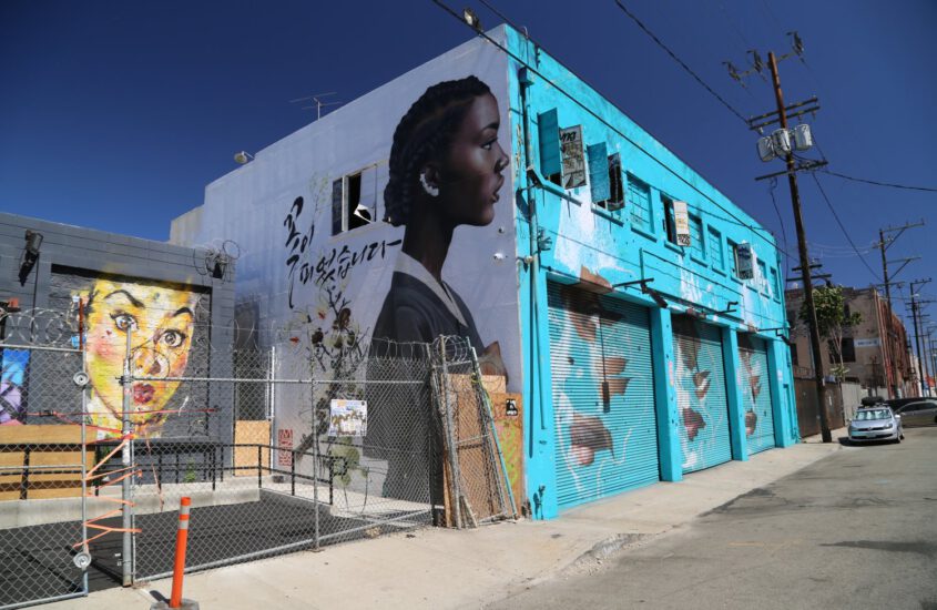 A mural building in the arts district of Los Angeles